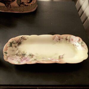 Limoges Long Floral Tray 12.5" for Dining, Vanity, or fruit, candy, nuts display